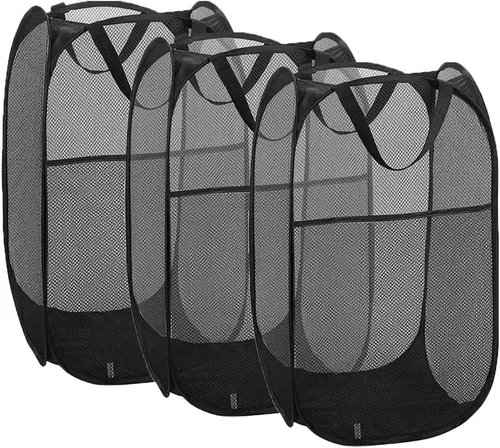 Miniatura 14 de Larpur 2 cestas de malla emergentes para lavandería, plegables y portátiles, con asas de transporte reforzadas, cesta de ropa gris para el hogar, 2