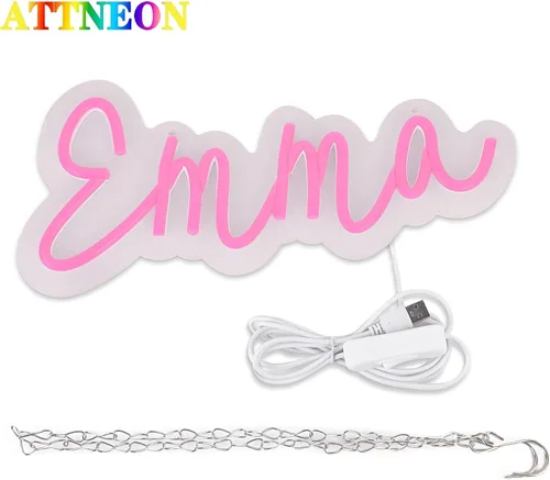 Miniatura 4 de Letrero de neón Emma para decoración de pared, luz LED con nombre para dormitorio de niños, decoración de fiesta de cumpleaños, tamaño 11.8 x 5.1