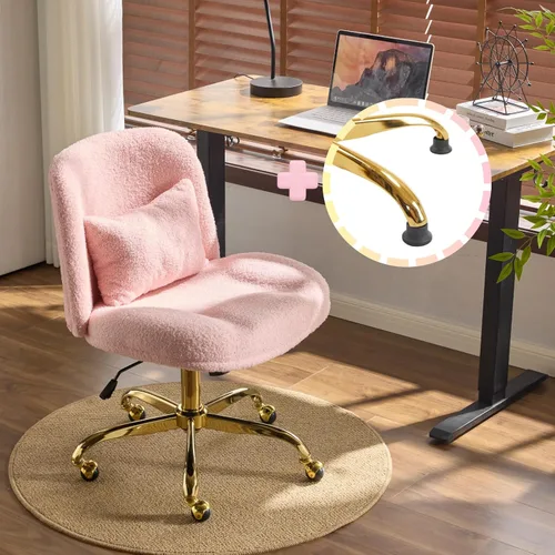VINGLI Silla de Oficina Ancha con Patas Cruzadas, Silla de Escritorio Ergonómica Buttprint Cómoda con Almohada y Base Dorada, Doble Uso con/sin