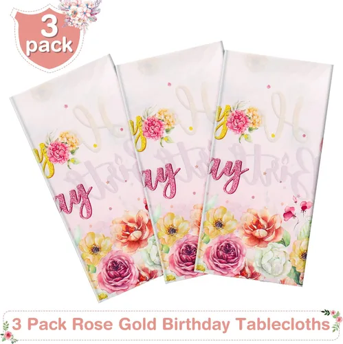 Miniatura 4 de Oudain Mantel de plástico para fiesta de cumpleaños, 3 piezas, color rosa, desechable, rectangular, rosa, para decoración de fiesta de cumpleaños