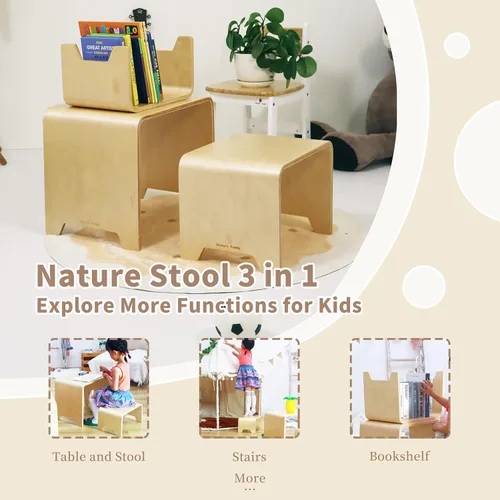 Miniatura 3 de Damoch Family® Montessori - Juego de taburetes para niños 3 en 1, mesa y sillas Bentwood para niños, anidación y destete, mesa y taburetes apilables