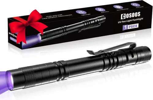 COSOOS Linterna de luz negra UV, 395 nm mini luz de bolígrafo con clip, linterna ultravioleta impermeable para fugas, orina de mascotas, escorpión,