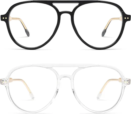 AMOMOMA Anteojos de lectura retro de aviador con luz azul para mujeres y hombres, marco vintage para lector de computadora 2.0 1.5 AM6155