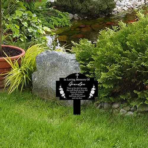 Miniatura 4 de Decoraciones de tumbas para cementerio, estacas conmemorativas, estaca de metal impermeable para cementerio y placa conmemorativa para exteriores