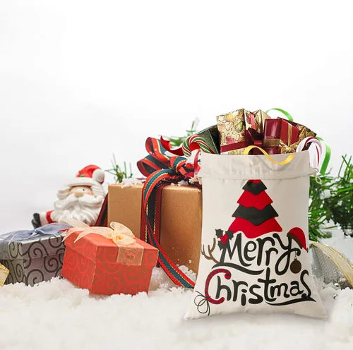Miniatura 5 de HBlife Saco de Papá Noel Personalizado Bolsa de Papá Noel para Bolsa de Regalo de Navidad Algodón con Cordón Tamaño 19.7 x 27.6 Pulgadas