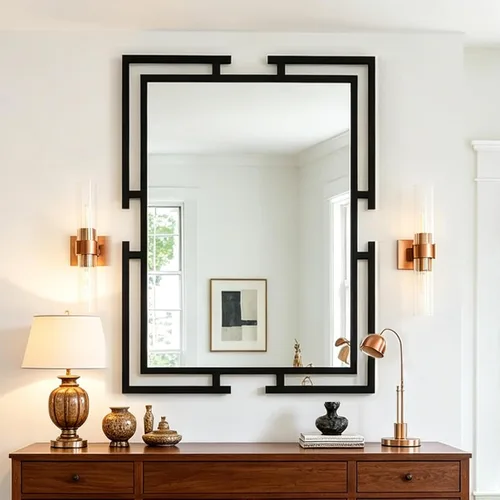 Miniatura 10 de Espejo de pared decorativo grande, espejo negro de 24 x 36 pulgadas para baño, decoración de pared de vidrio templado con marco de metal para sala