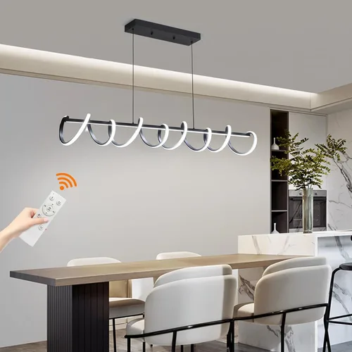 Miniatura 22 de Lámpara colgante, lámpara colgante lineal LED regulable, lámpara colgante fija, lámpara de araña LED moderna curvada, lámparas de araña para comedor