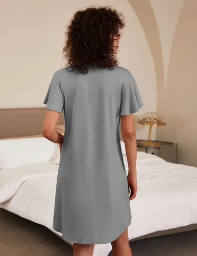 Miniatura 5 de Ekouaer - Pack de 2 camisones de manga corta para mujer, cómodos y suaves, pijama estilo vestido para dormir
