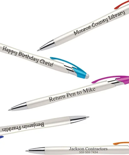 Miniatura 5 de ExpressDesigns™ - Bolígrafos personalizados con lápiz capacitivo - The Pearl - Bolígrafos metálicos personalizados con nombre impreso con tinta