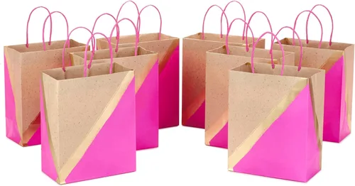 Hallmark Bolsas de regalo de papel medianas de 9 pulgadas, paquete de 8 (rosa y kraft) para el día de San Valentín, Pascua, cumpleaños, día de la