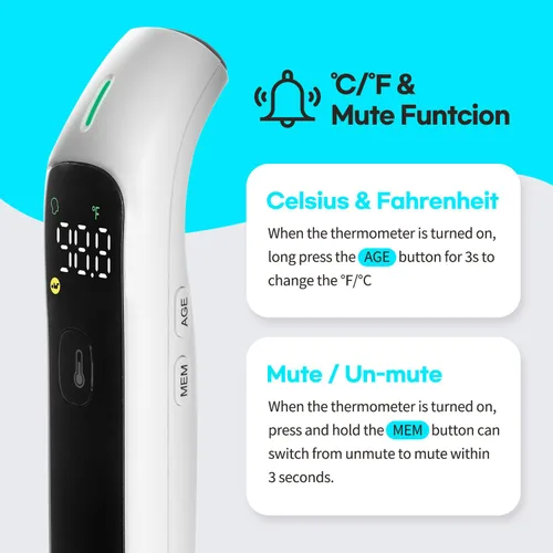 Miniatura 6 de HubiBaby - Termómetro infrarrojo sin contacto para adultos, termómetro digital preciso para la frente, pantalla LED grande, alarma de fiebre