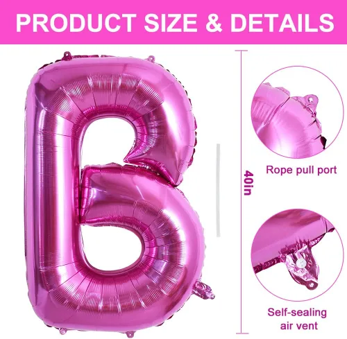 Miniatura 2 de TONIFUL Globos grandes de 40 pulgadas de color rojo rosa con letras B, globos gigantes de letras del alfabeto, globos grandes de Mylar