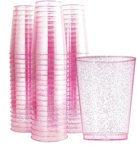 Miniatura 13 de WDF Paquete de 100 vasos desechables de plástico con purpurina plateada, 12 onzas, sin BPA, resistentes, ideales para fiestas de Navidad, bodas, uso
