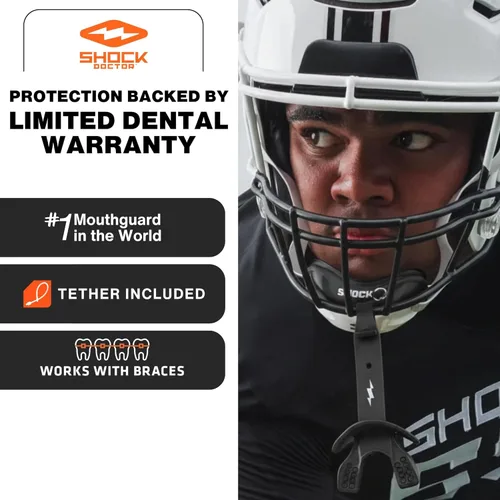 Miniatura 3 de Shock Doctor Bolt Lipguard, Adult Mouth Guard Football with Strap. Mouthguard One Size Fits All