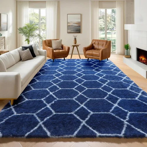 Miniatura 34 de ONASAR Alfombras de área para sala de estar y dormitorio, alfombra esponjosa lavable de 5x8 pies gris y blanca, alfombra de piso suave, afelpada