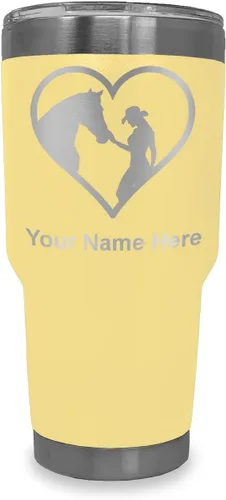 Miniatura 7 de LaserGram Vaso aislado al vacío de 20 onzas, corazón de vaquera de caballo, grabado personalizado incluido (negro)