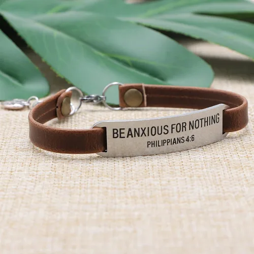 Miniatura 4 de UNQJRY - Pulsera de cuero vintage con mensaje inspirador grabado de versículos de la biblia, pulsera vintage elástica para mujeres y adolescentes