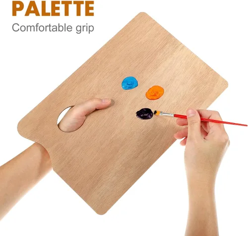 Miniatura 5 de Healifty Paleta de pintura al óleo de madera cuadrada con agujero para el pulgar, superficie lisa recubierta de aceite para acuarela acrílica