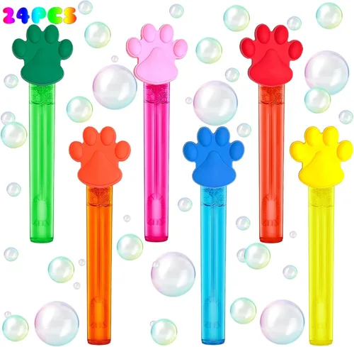 uoyoi Regalos para Fiestas de Patas, 24 Piezas de Varitas de Burbujas con Huellas de Patas para Niños, Linda Varita de Burbujas para Mascotas Perro