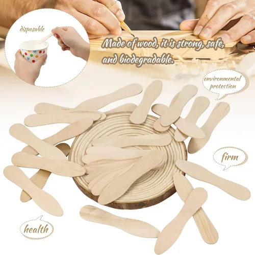 Miniatura 4 de 400 cucharas pequeñas de madera, mini cucharas desechables para degustación de helado, cuchara de muestra de madera de 3 pulgadas para manualidades