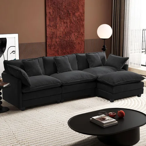 Miniatura 34 de Ihanherry - Sofá de nube de 3 plazas en L, modular, de asiento profundo, para sala de estar, cómodo cojín de asiento tapizado de doble capa, tela