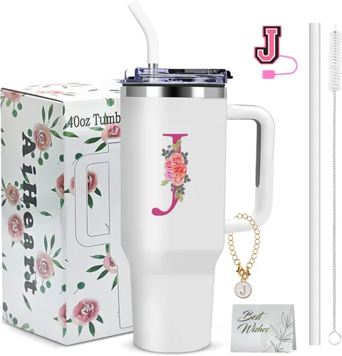 Miniatura 9 de Regalos de cumpleaños para mujeres, vaso con monograma con asa, regalos personalizados para mamá, regalo con monograma para mujer, vasos