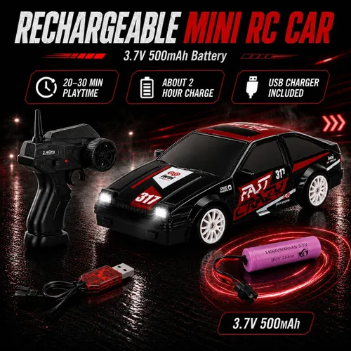 Miniatura 6 de Liberty Imports RC Drift Car 1/24 2.4GHz 4WD Control remoto Sport Racing Vehículo en carretera con luz LED, baterías y neumáticos de deriva