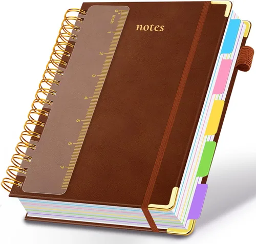 Miniatura 28 de Cuaderno de espiral con tapa dura, de 8 x 10 pulgadas, separadores y divisores extraíbles, 300 páginas, 5 asignaturas, a rayas, de piel sintética