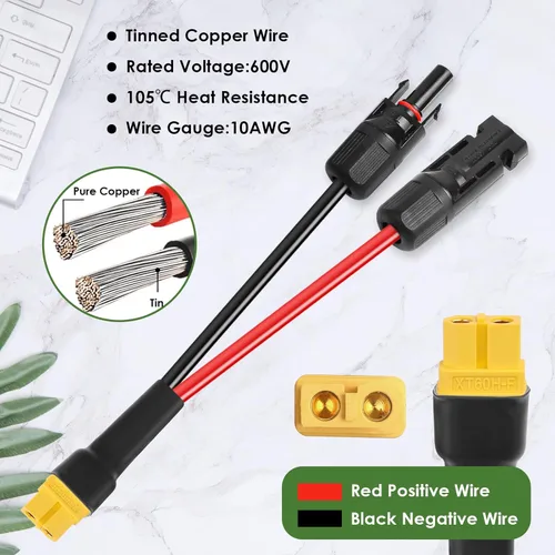 Miniatura 3 de MOOKEERF Cable de extensión solar a XT60 10AWG 20FT conector solar a XT60 Cable adaptador para panel solar a estación de energía portátil Generador