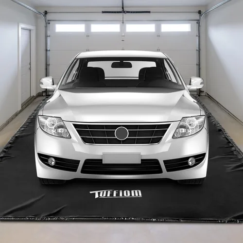 TUFFIOM - Tapete de contención de 9' x 20' con escobilla, tapetes de piso de garaje para debajo del coche, tapetes de estacionamiento para coches