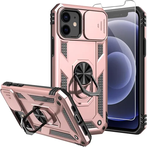 Miniatura 9 de Funda para iPhone 12, con protector de pantalla y funda para cámara, [grado militar] de 16 pies. Funda protectora a prueba de caídas con soporte Azul