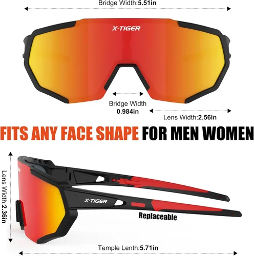 Miniatura 7 de X-TIGER Gafas de sol polarizadas para deportes con 5 lentes intercambiables, gafas de ciclismo para hombres y mujeres, para béisbol, correr, pesca