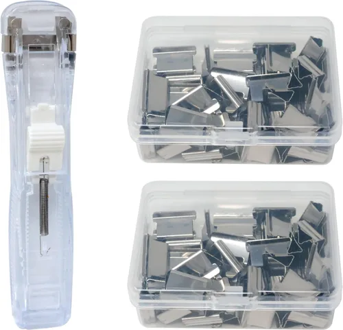 yueton 1 clip transparente con 100 clips de metal sin perforación, clip de repuesto, clip de repuesto reutilizable, clip de empuje para oficina,