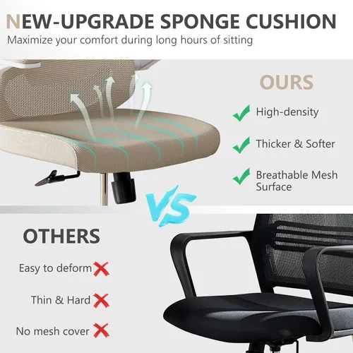 Miniatura 6 de Silla de oficina ergonómica con soporte lumbar, silla de escritorio de malla de respaldo alto con brazos abatibles, silla de trabajo ajustable