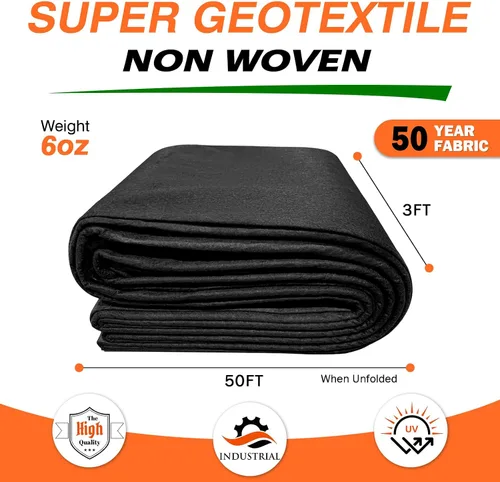 Miniatura 3 de Tela geotextil no tejida de 6oz 3FTx50FT para drenajes franceses, paisajismo, contrapiso, control de malezas, construcción, control de erosión