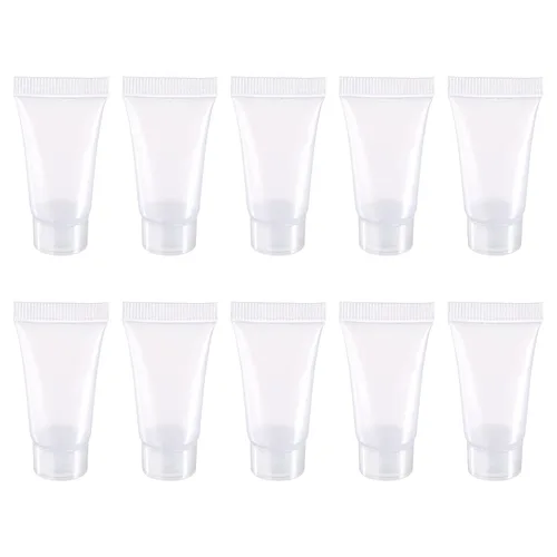 PATIKIL Tubo de compresión de 0.17 fl oz, paquete de 50 tubos cosméticos vacíos de plástico con tapa abatible para viajes domésticos, transparente