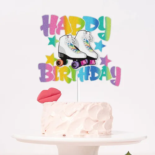 Miniatura 5 de Patín de ruedas Happy Birthday Cake Topper para niñas, retro, colorido, hip hop, tema, fiesta, decoración de tartas, suministros para rodar