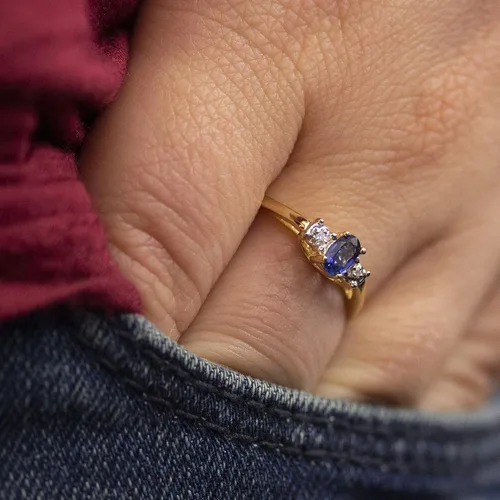 Miniatura 3 de Anillo de zafiro y diamante en oro amarillo de 14 quilates