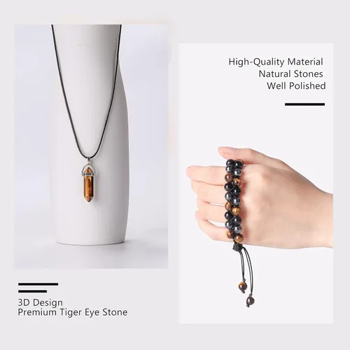 Miniatura 6 de Pulsera Hecha a Mano de Triple Protección 10mm de Hematita Obsidiana Negra Ojo de Tigre con Piedras de Cristal de Curación para Hombres y Mujeres