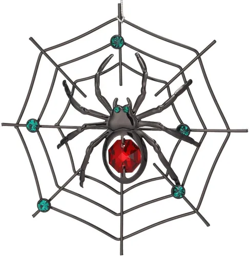 Miniatura 14 de Ornamento colgante de araña negra de Matashi para árbol de Navidad con cristales azules y transparentes – Decoración de telaraña de araña