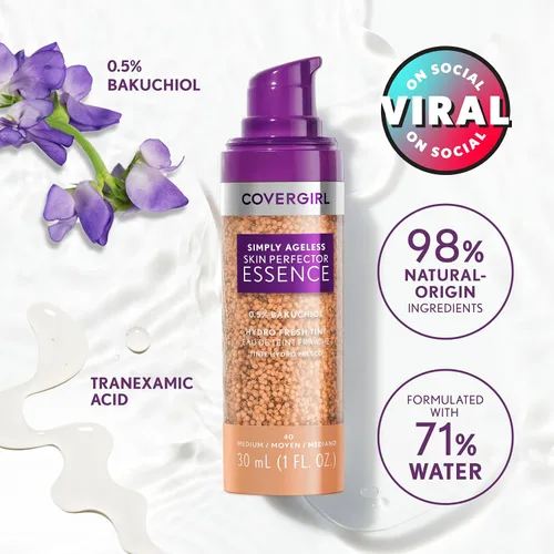 Miniatura 8 de Covergirl Simply Ageless - Base de maquillaje en esencia perfeccionada para la piel, 10 Fair, Maquillaje híbrido para el cuidado de la piel