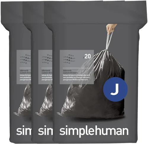 simplehuman Code J - 60 unidades, forros originales Odorsorb personalizados, bolsas de basura con cordón que absorben olores en paquetes