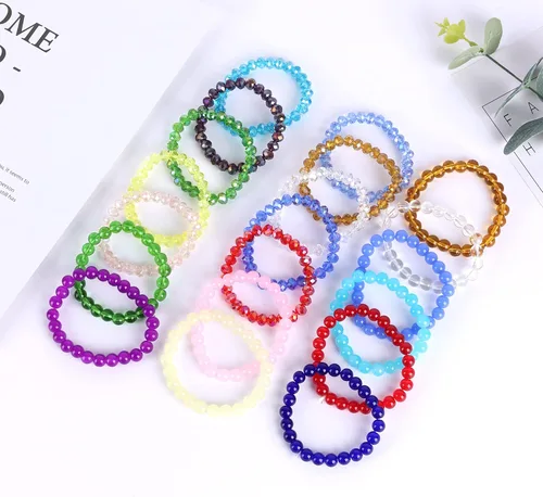 Miniatura 6 de Svovin 20 pulseras elásticas de cuentas de 0.315 pulgadas para mujer, cristal de cristal, hechas a mano, elásticas, multicolor, apilables, redondas