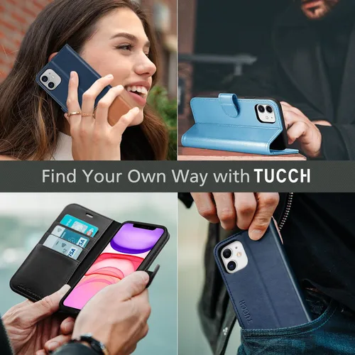 Miniatura 9 de TUCCH Funda tipo cartera para iPhone 11, [con bloqueo RFID] ranuras para tarjetas, soporte, cierre magnético, funda protectora de piel sintética