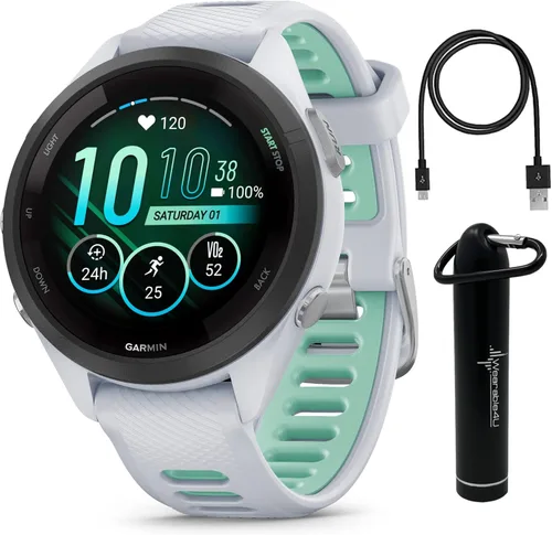 Miniatura 17 de Garmin Forerunner 265 Music GPS Reloj inteligente para correr de 46 mm, Aqua con pantalla táctil AMOLED de 1.3 pulgadas y auriculares negros