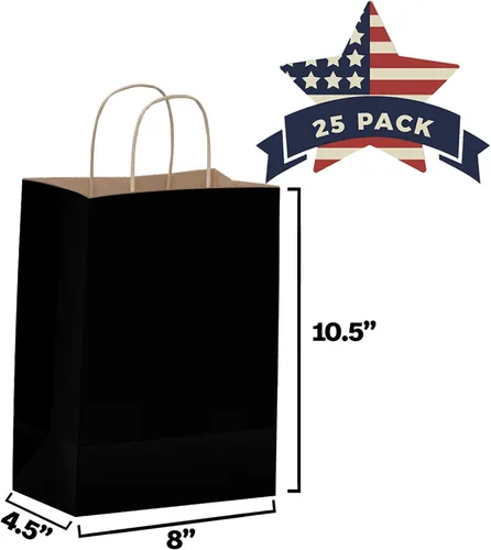 Miniatura 2 de Qutuus Bolsas de regalo negras con asas – 25 bolsas de papel negro de 8 x 4.5 x 10 pulgadas, bolsas de compras, bolsas de fiesta, bolsas de regalo