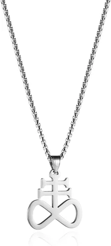 Miniatura 3 de HZMAN Collar unisex con colgante de cruz de Leviatán Satanás de acero inoxidable, joyería religiosa