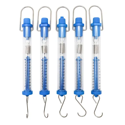 QWORK Báscula tubular de plástico para resorte, capacidad de 1N, 5N, 10N, 20N, 30N, Calibración de gramos y Newton, capacidad de cero, tubo colgante