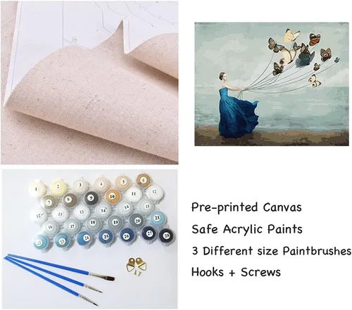 Miniatura 3 de LukFun Pintura por números para adultos, kits de pintura acrílica para bricolaje, mariposa y dama en el mar, 16 x 20 pulgadas