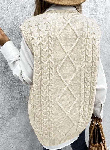 Miniatura 3 de EVALESS - Chaleco de gran tamaño para mujer, cuello en V, sin mangas, color sólido, suéter suelto